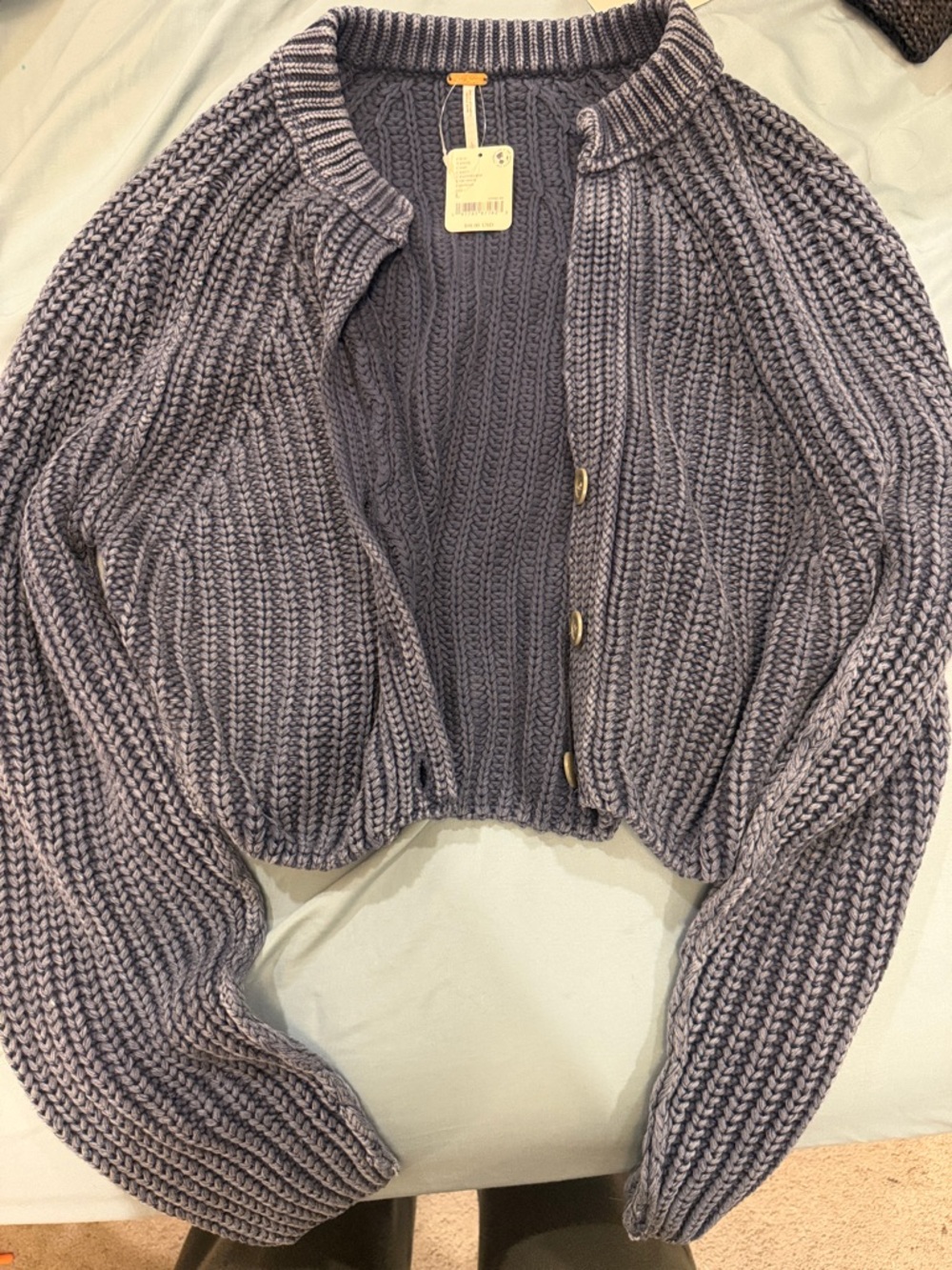 Free People Lavender Gray Chunky Knit Button-Front Cardigan